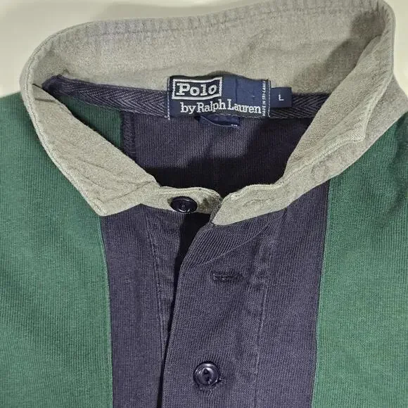 Vtg Ralph Lauren Striped Rugby Long Sleeve Polo. 100% Cotton. Mens Large READ - Picture 3 of 11